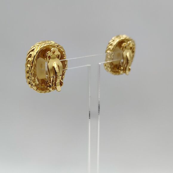 Vintage Givenchy Gold Tone White Lucite Cabochon Rectangular Clip On Earrings - Picture 10 of 16